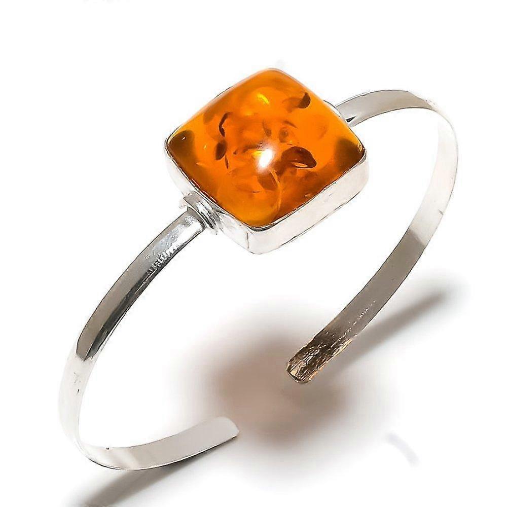 Natural Baltic Amber Gemstone 925 Sterling Silver Cuff Bangle Adjustable O5Z70