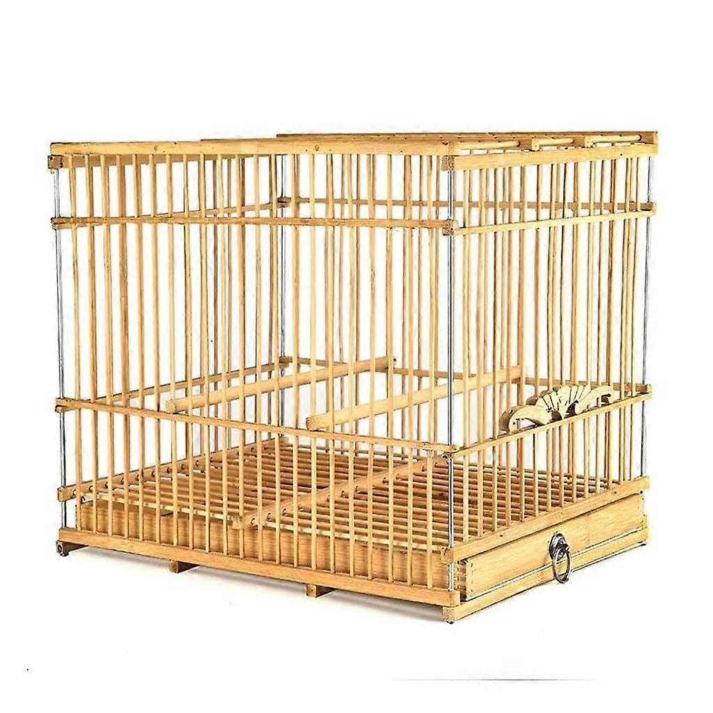 Solid Bamboo Bird Cage Portable Vintage Square Large Bird Perch Retro Birdhouse Home Decor (Square B Without Hooks)