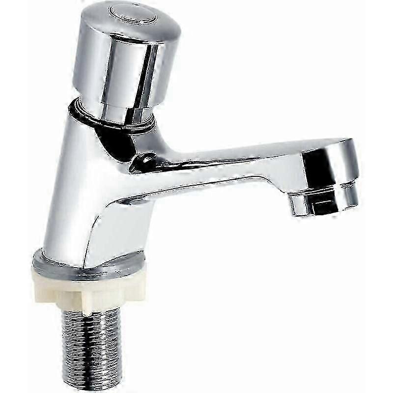 Self Closing Chrome Time Delay Faucet Water Saving Time Delay Basin Sink Faucet Faucet Compatible Kitchen Bathroom Public Silver-Good