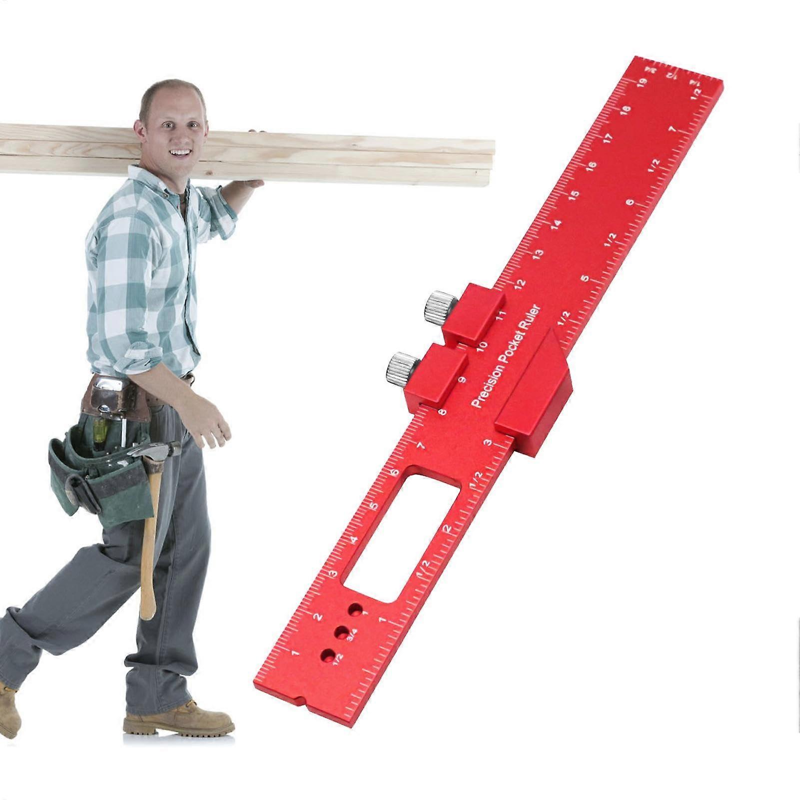 Precision Pocket Ruler with Metal Slider for Woodworking Marking and Metric Measuring