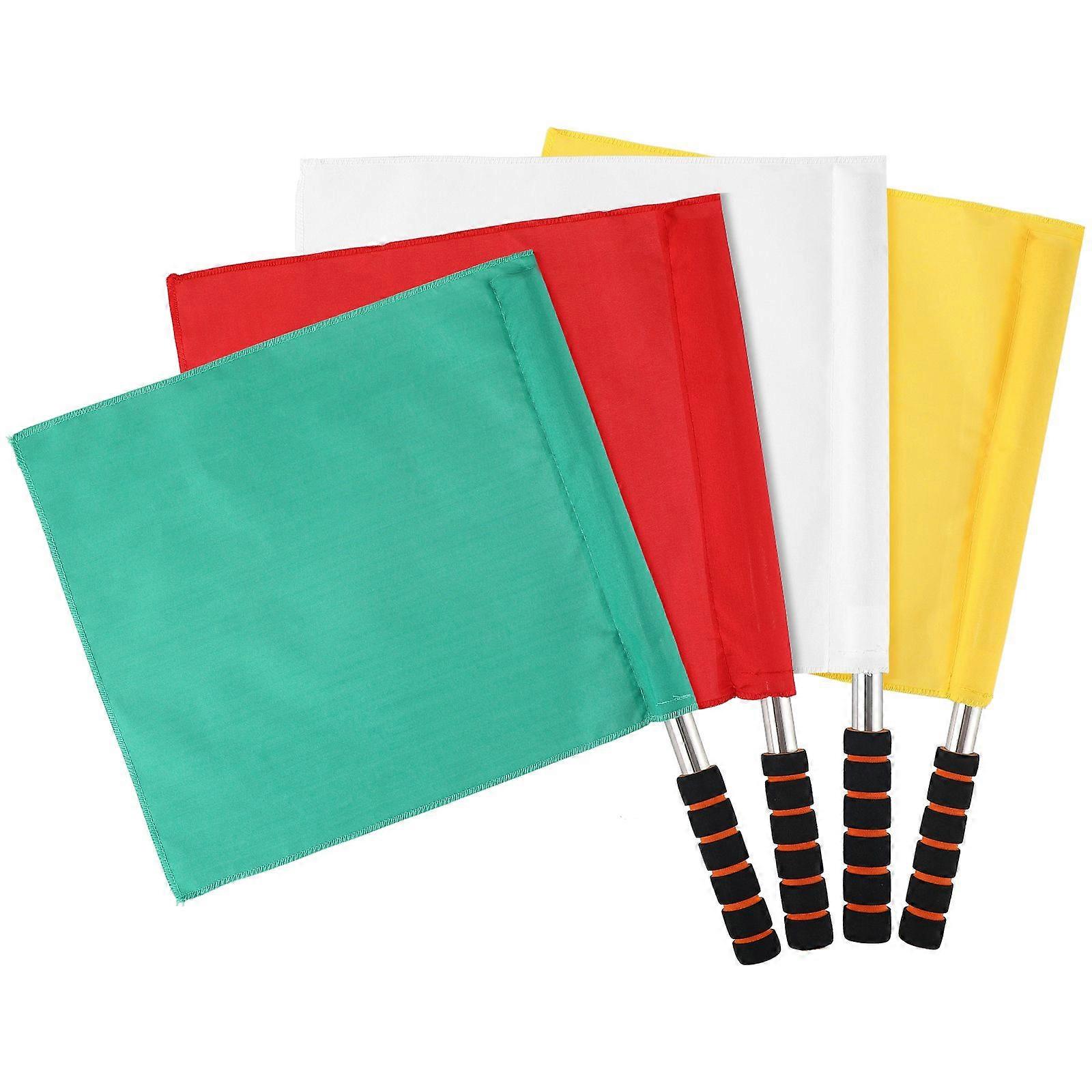 4pcs Drapeaux De Signalisation De Main Match Drapeau D’arbitre En Acier Inoxydable Pole Command Drapeau (Jaune, Rouge, Vert, Blanc)