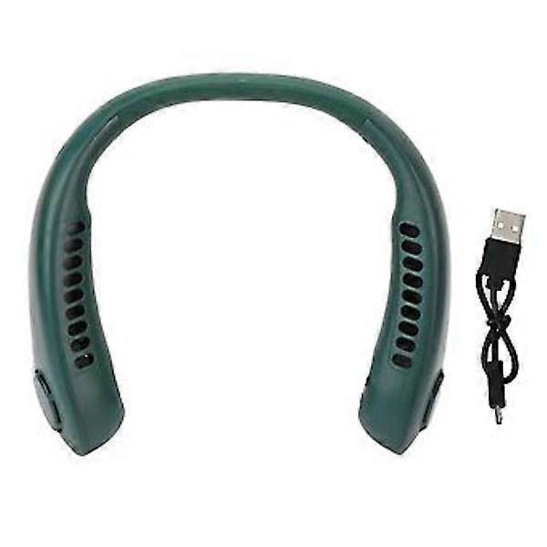Portable Neck Fan 3 Speeds Adjustable Low Noise Rechargeable Hands-Free Bladeless Fan Green