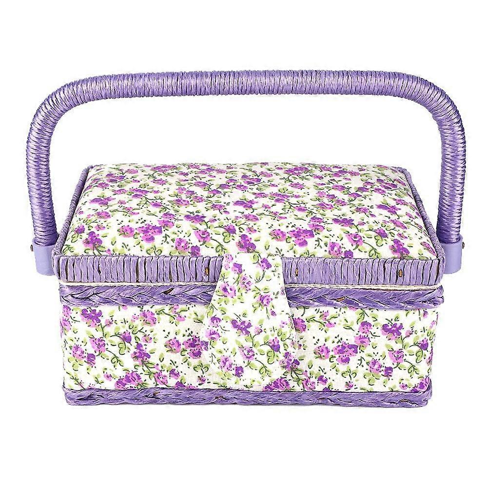Sewing Basket Portable Fabric Craft Storage Box Hand Made Thread And Needle Organizer Flower Printed For Storing Threads