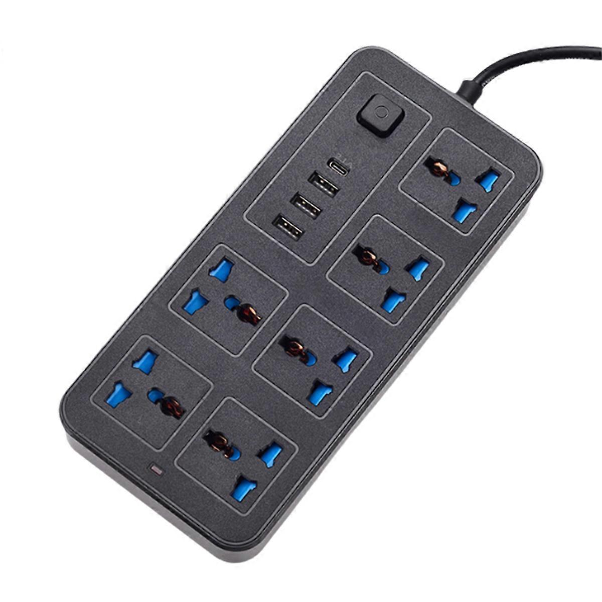Universal Power Strip 1.8m Extension Cord with USB-C & USB Ports Multi-Outlet Electrical Socket EU Plug Black