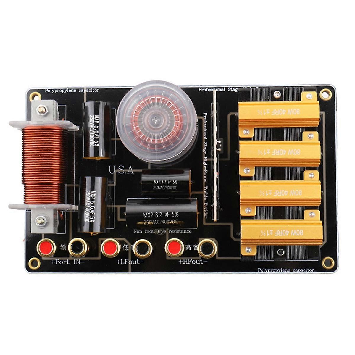 2-Way Speaker Crossover, 2200W, HiFi Treble & Bass Frequency Divider Filter for 15-18 Inch Speakers, Audio Component