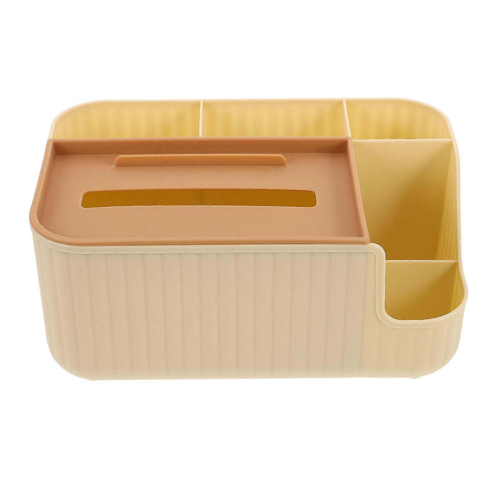 Multifunctional Tissue Storage Box for Storage Beige Plastic Organizer