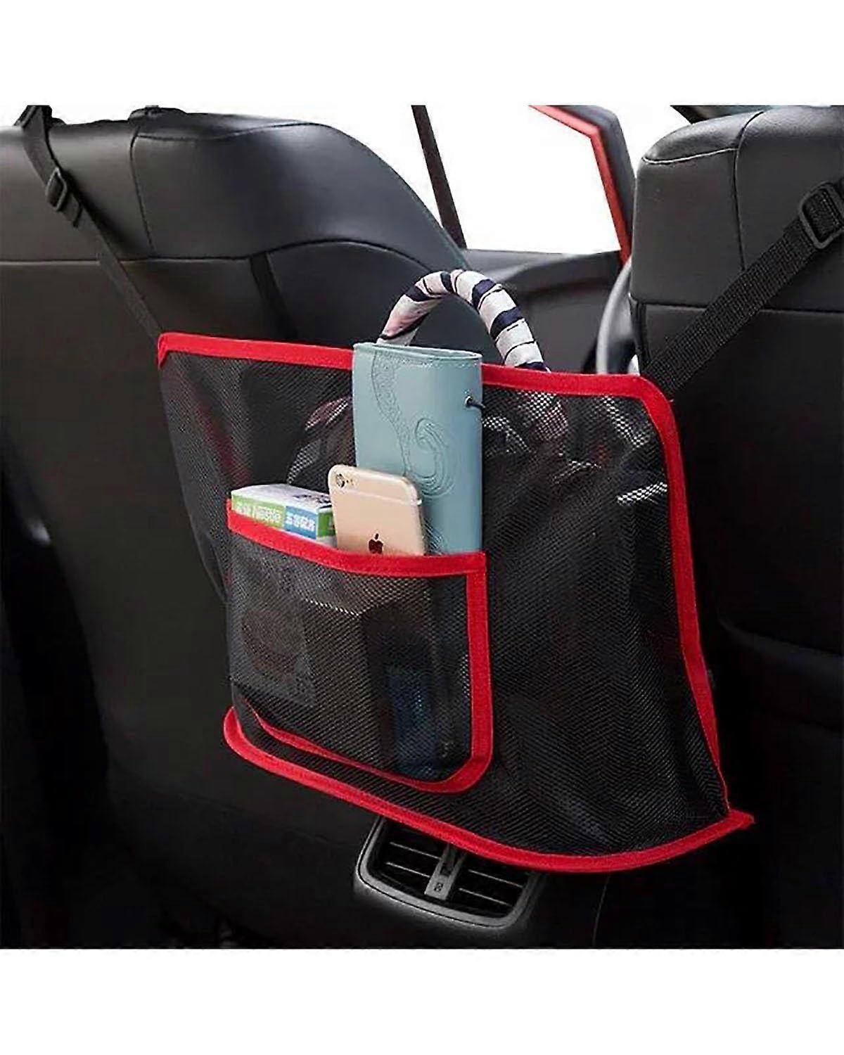 Storage Net Car Net Bag Organizer Purse Holder Leather Elastic Mesh Bag Large Capacity Car Storage Pocket Red