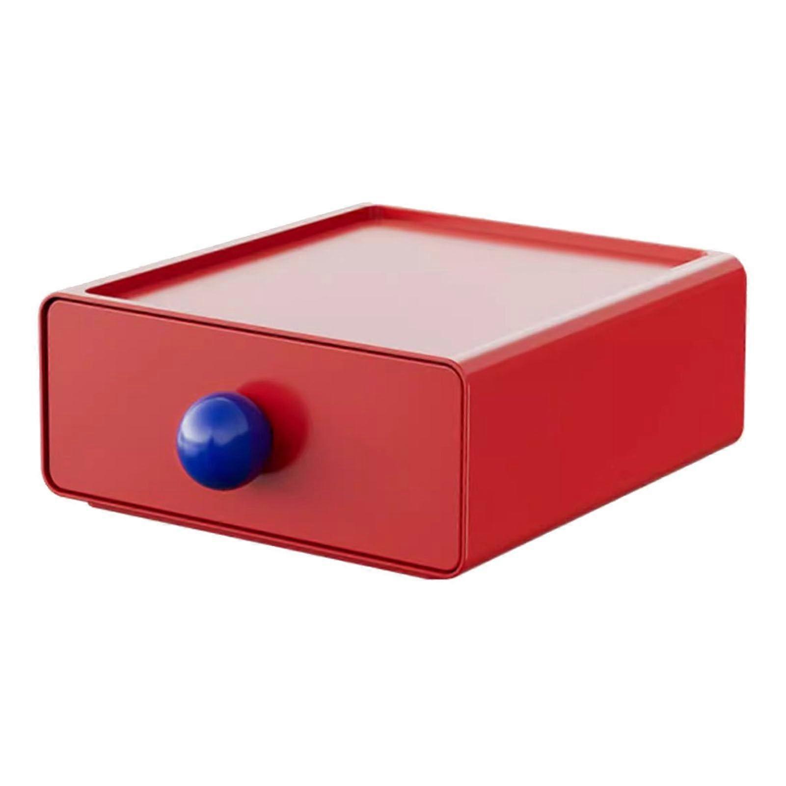 Stackable Desk Drawer Large Capacity Plastic Desktop Storage Box with Sliding Drawer for Statiry Cosmetics Office Home Organizer (Red)