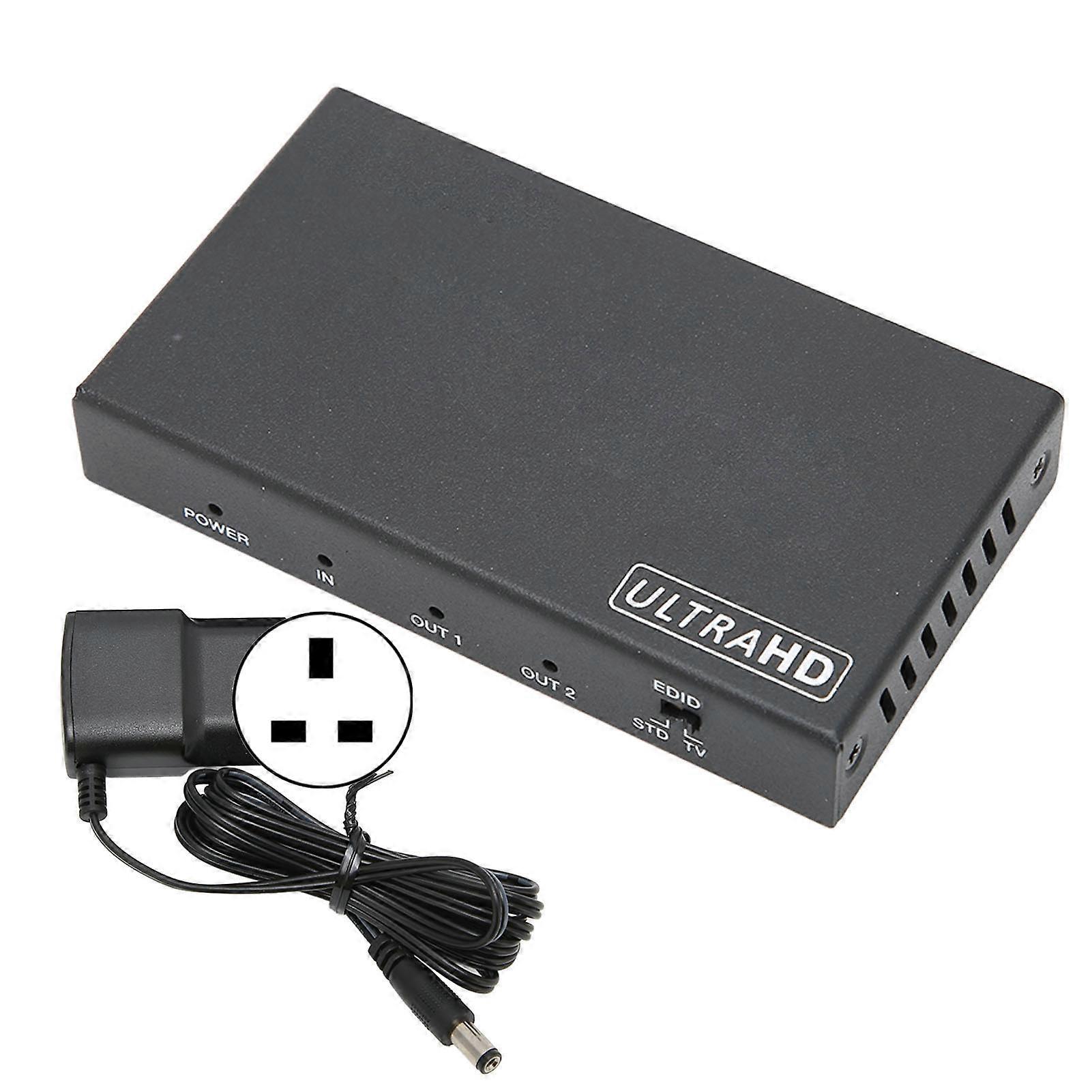 4K HD Multimedia Interface Splitter 1 In 2 Out, 18Gbps, for PS3/TV/DVD, UK Plug