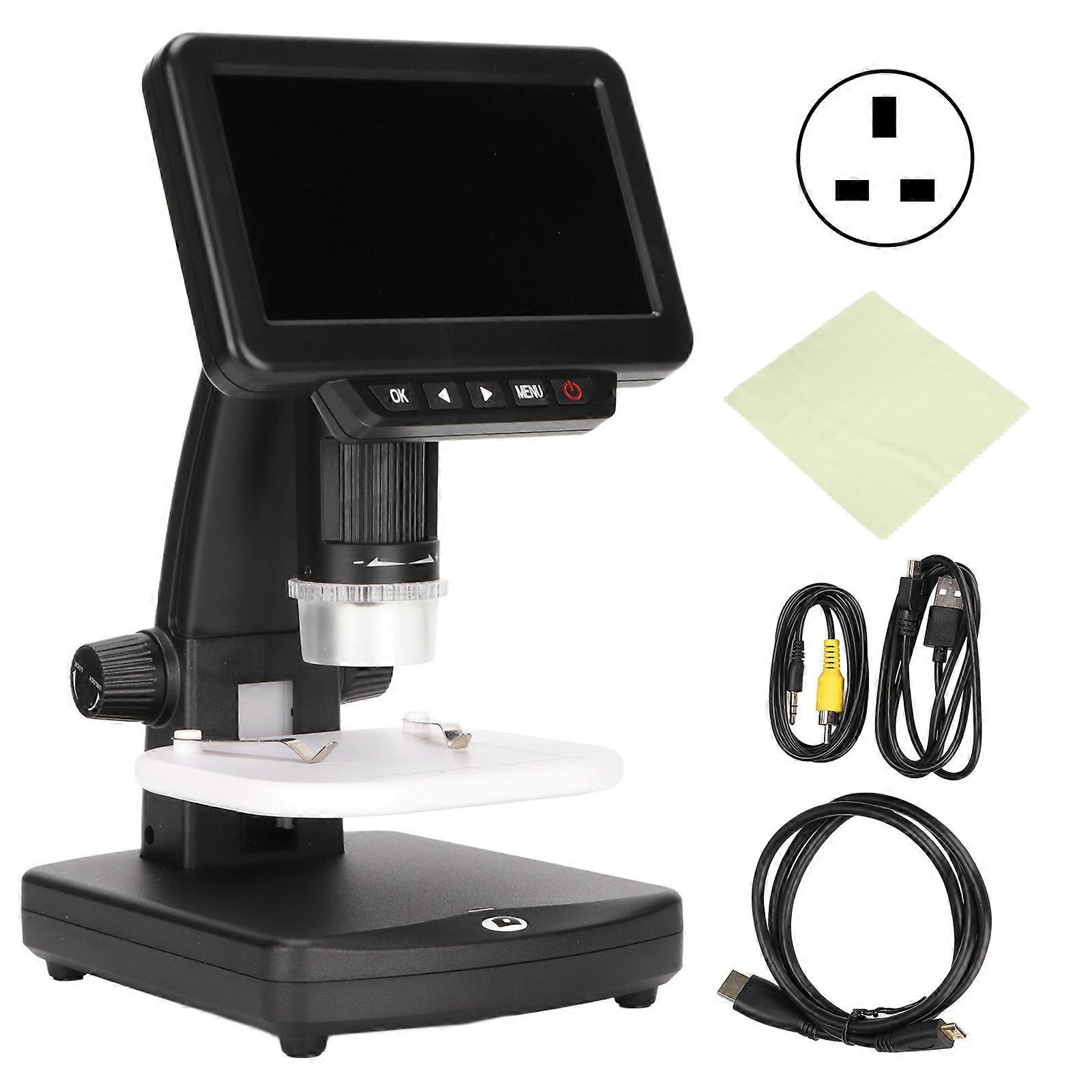 5" LCD Digital Microscope 12MP 1500X, 1080P Coin Camera with LED Light, UK Plug