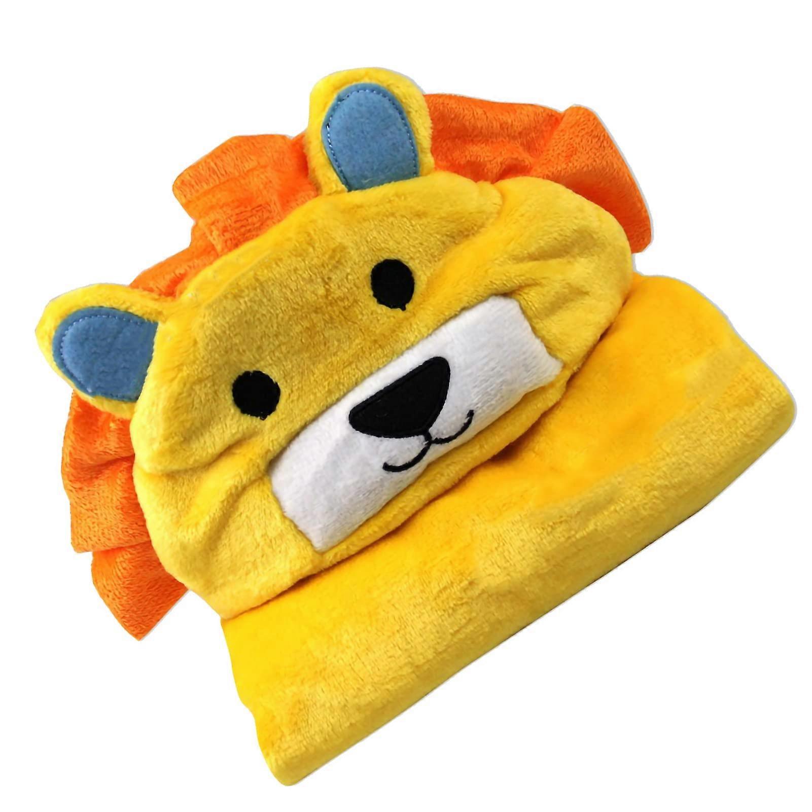 Blanket For Children With Animal Pattern, Portable Coral Fleece, Yellow Lion Design For Parties And Travel