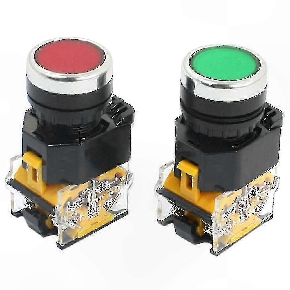 22mm Mount Momentary Push Button Switch, 10A 380V DPST Red Green, 2 Pack