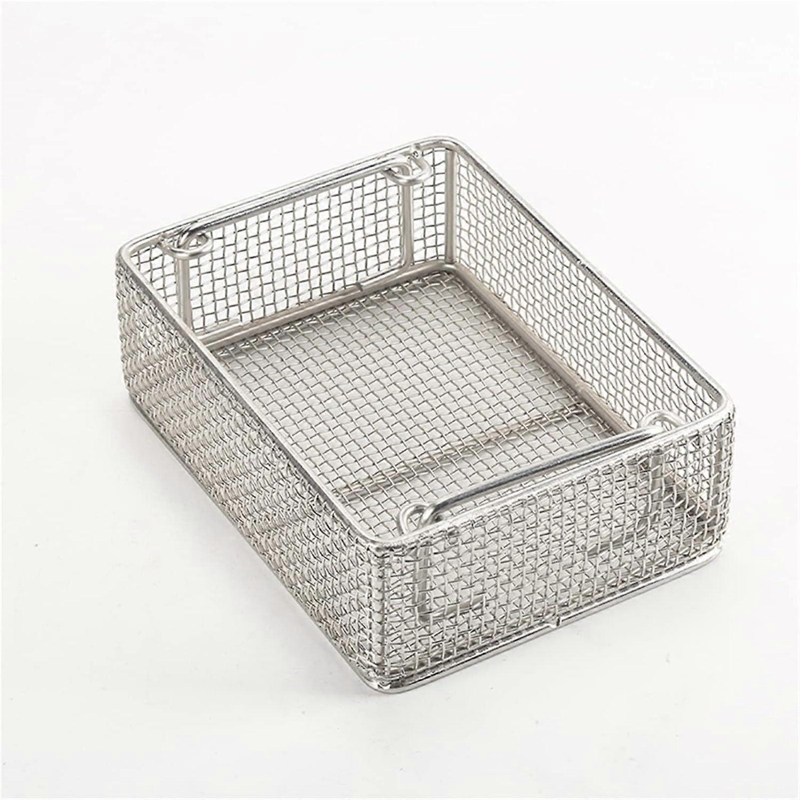 Medical 304 Stainless Steel Disinfection Basket For Instruments Sterilization Tray With Retractable Handle 45*25*7 Cm