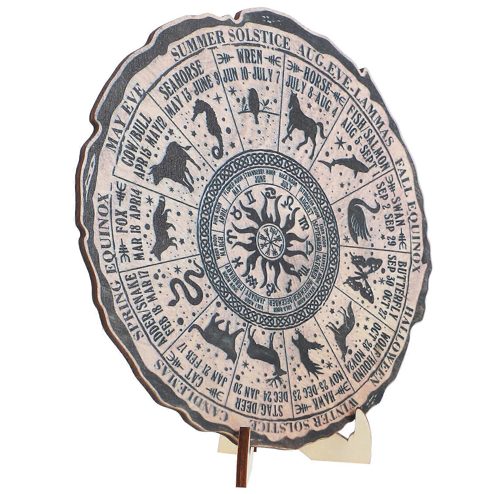 Natural Wood Table Calendar Household Item For Home Adornment Circular Disk Design 1Pack