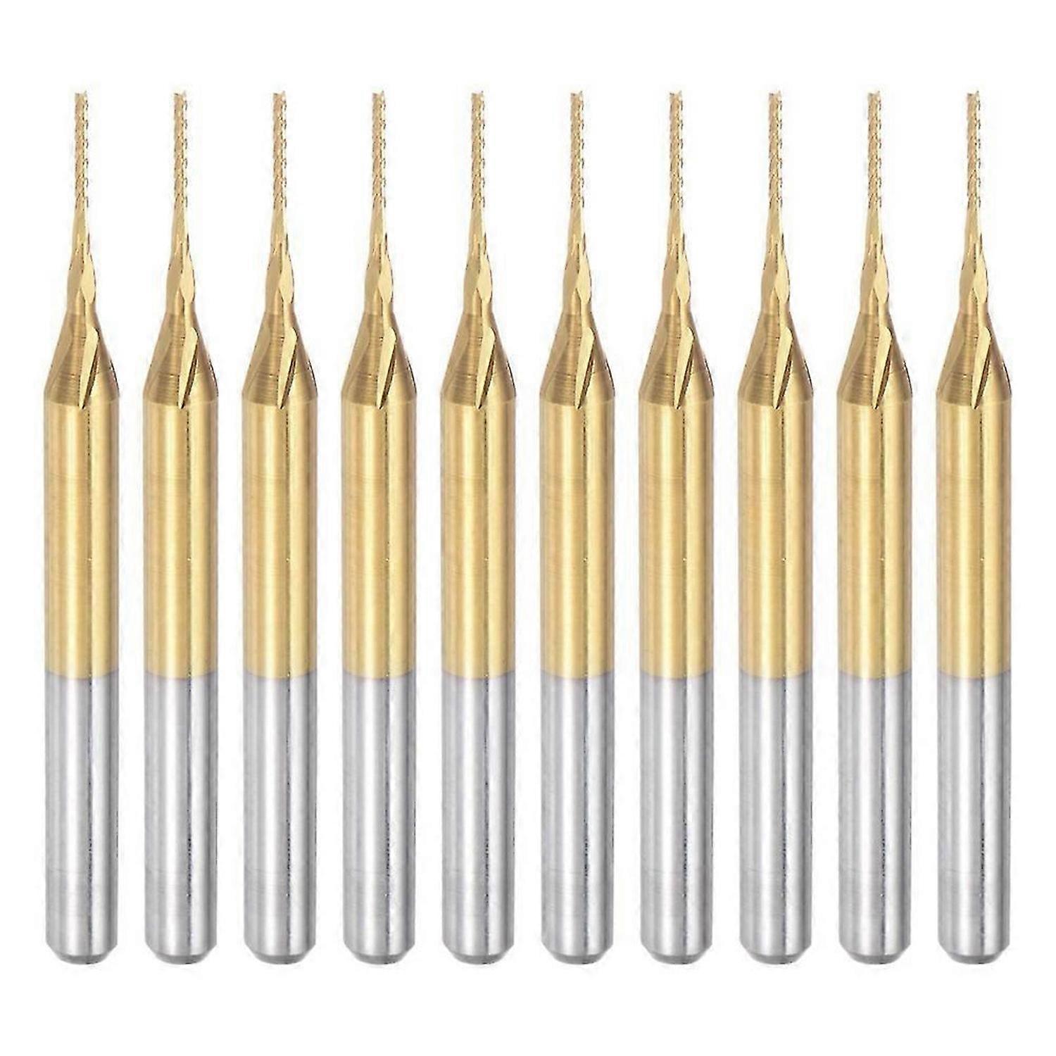 10PCS Titanium Coat Carbide End Mill Engraving Milling Cutter CNC Router Bits for PCB Machine, 1/8 Inch Shank 0.6Mm