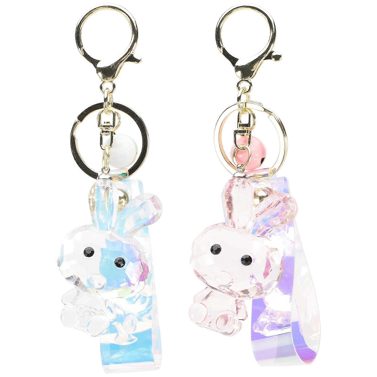 Lovely Bunny Keychain Acrylic Crystal for Party 2Pcs Rabbit Key Ornament