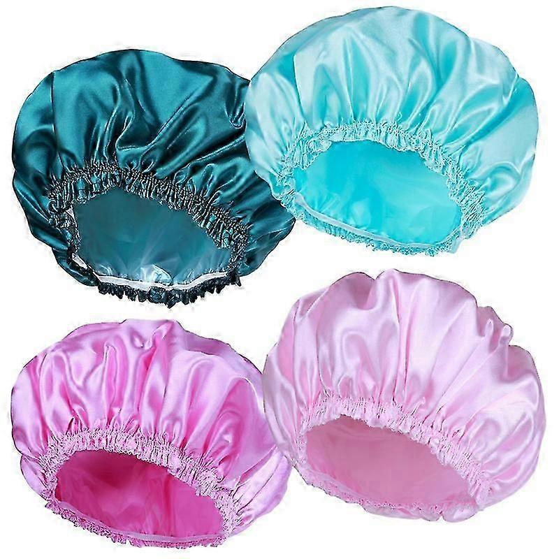 Shower Caps for Women, 4 PCS Elastic and Reusable Bath Caps