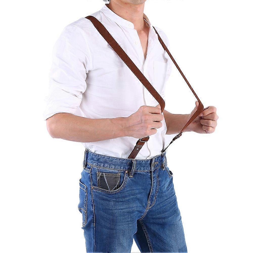 Adult Button Buckles Suspenders Adjustable Belts Pants Trousers Braces Elasticity Strap Brown