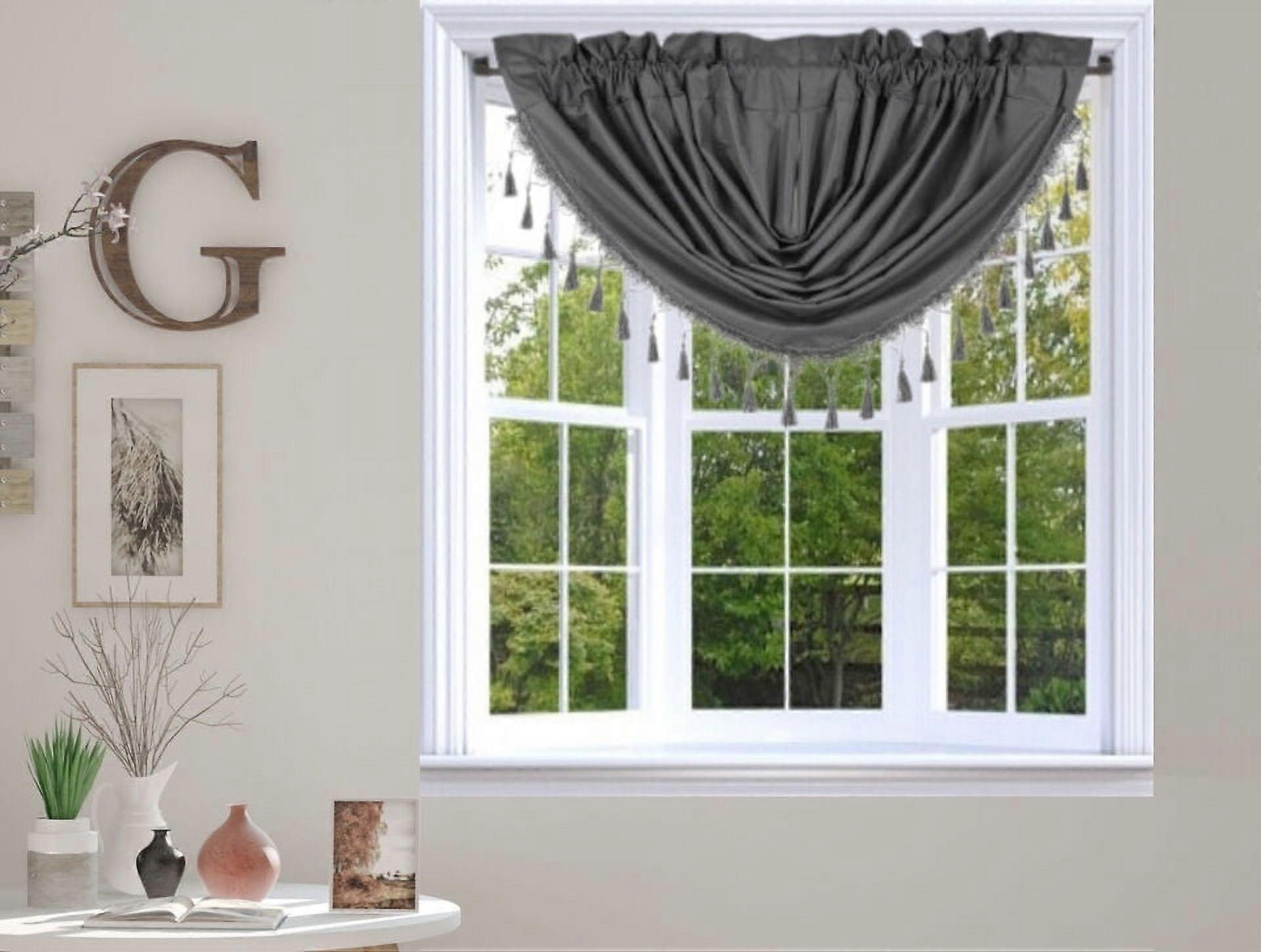 Rs8 1-Piece Charcoal Swag Waterfall Insulated Foam Lined Blackout Rod Pocket Window Valance 48"Wx 38"L