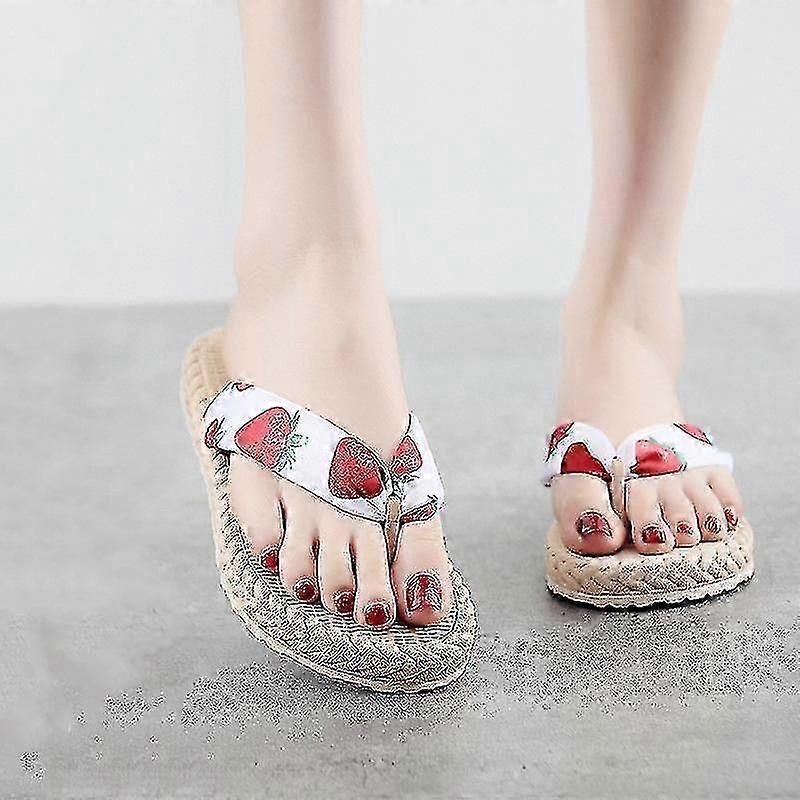 Tongs tendance en paille pour femmes – Sandales de plage antidérapantes avec motif floral et corde de chanvre pour l'extérieur