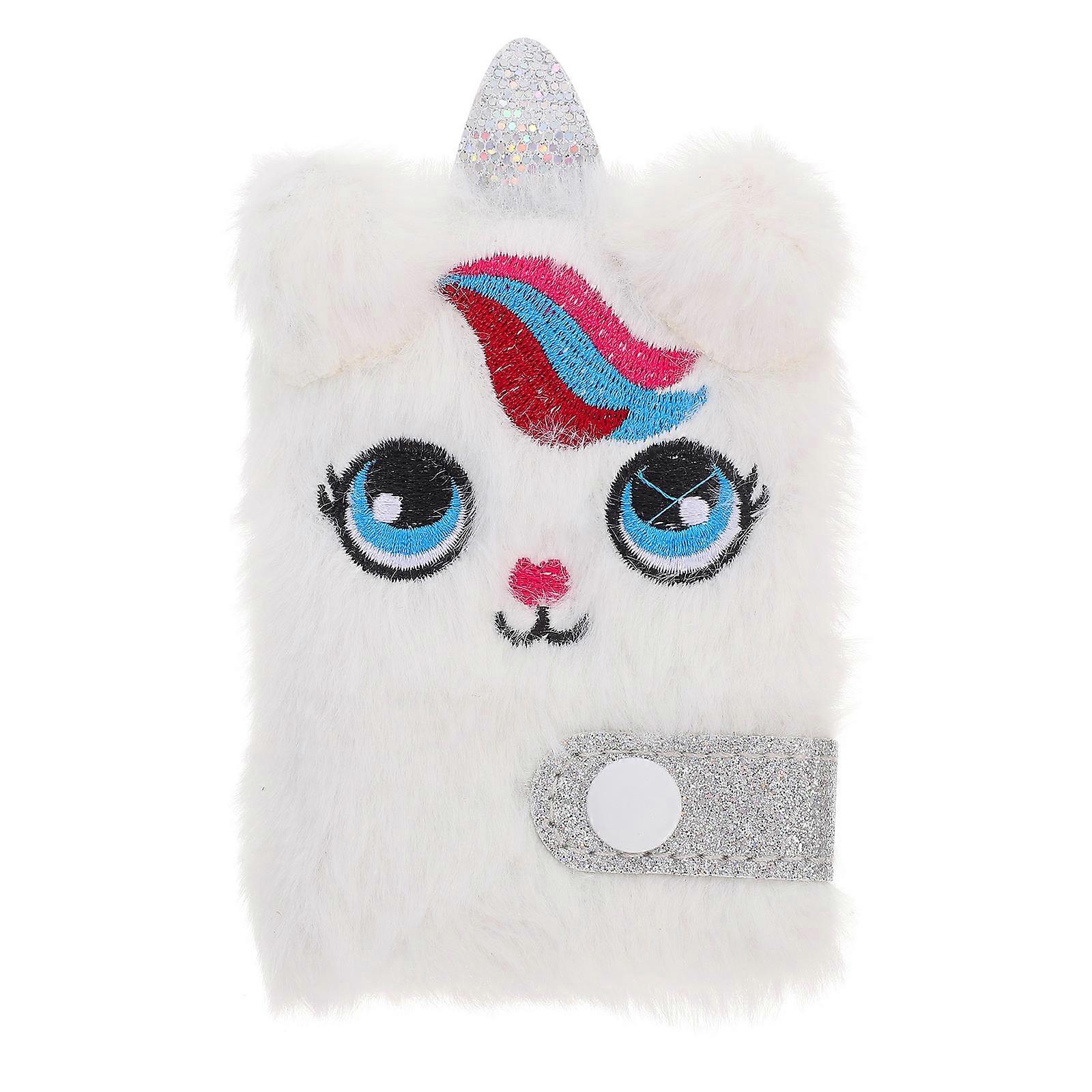 Plush Cover Notebook White with Adorable Unicorn for Writing Notebook