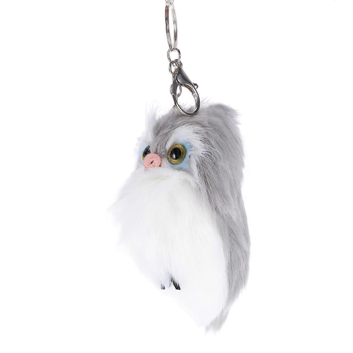 Funny Keyring Owl Plush Keychain for Hanging Use Light Grey