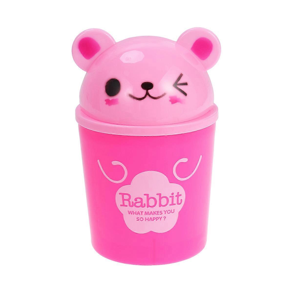 Desktop Wastebasket Rabbit Mini Trash Can for Daily Use 2Pcs Pink