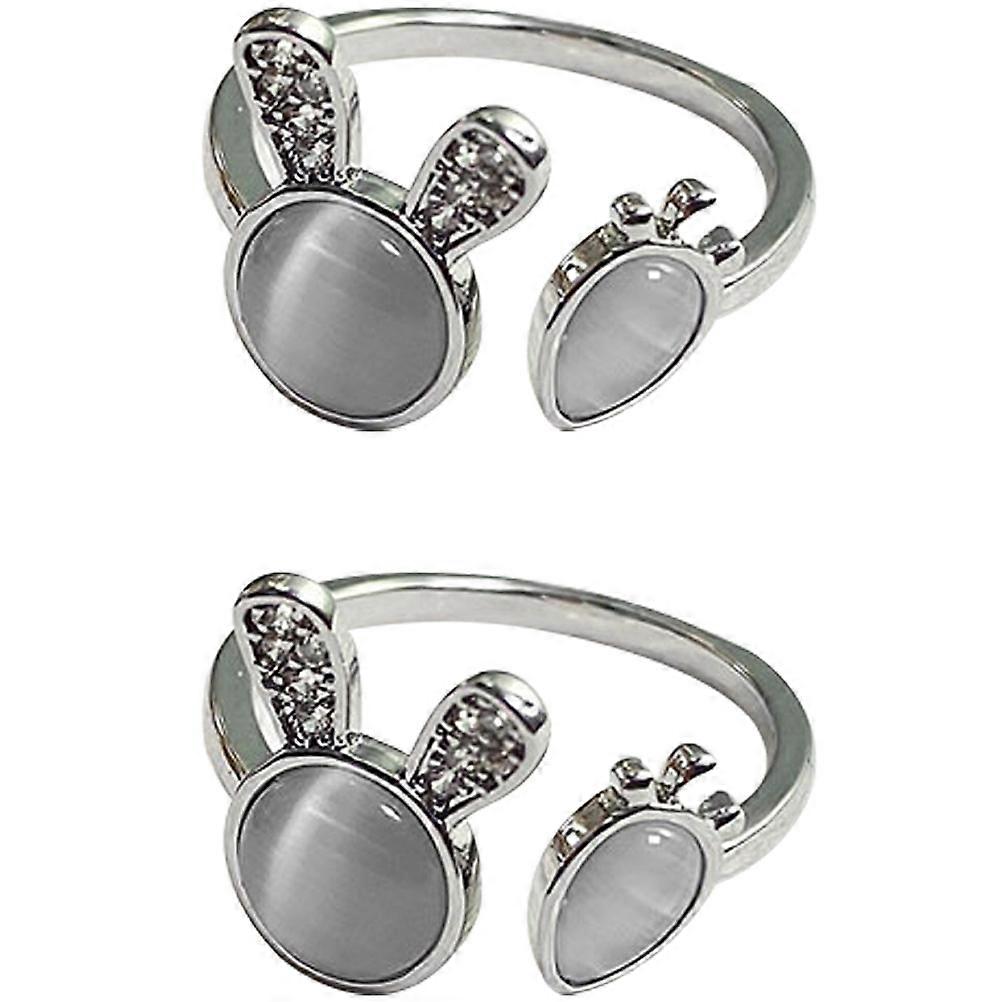 Silver Women Finger Ring Bunny Ring for Decoration Adjustable 10Pcs Set