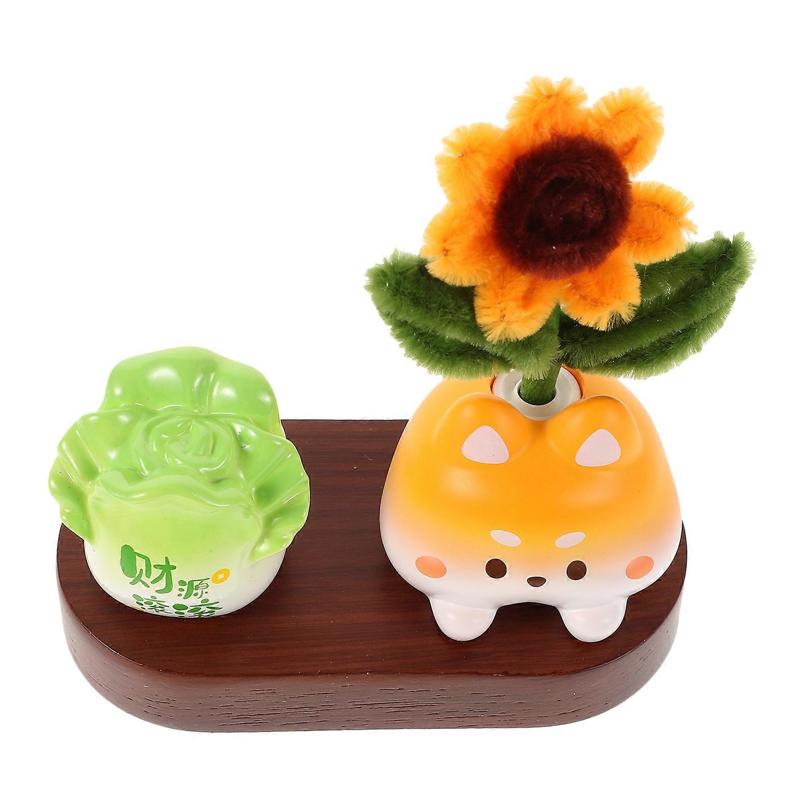 Decorative Dashboard Ornaments for Car with Artificial Flower and Animal 4Pcs