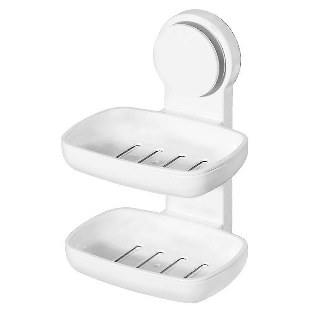 Multi Layer Suction Cup Soap Holder Bathroom Organization Daily Use Hard Plastic Rectangular Two Tier Design 19x13 5x10 5cm 1Pcs