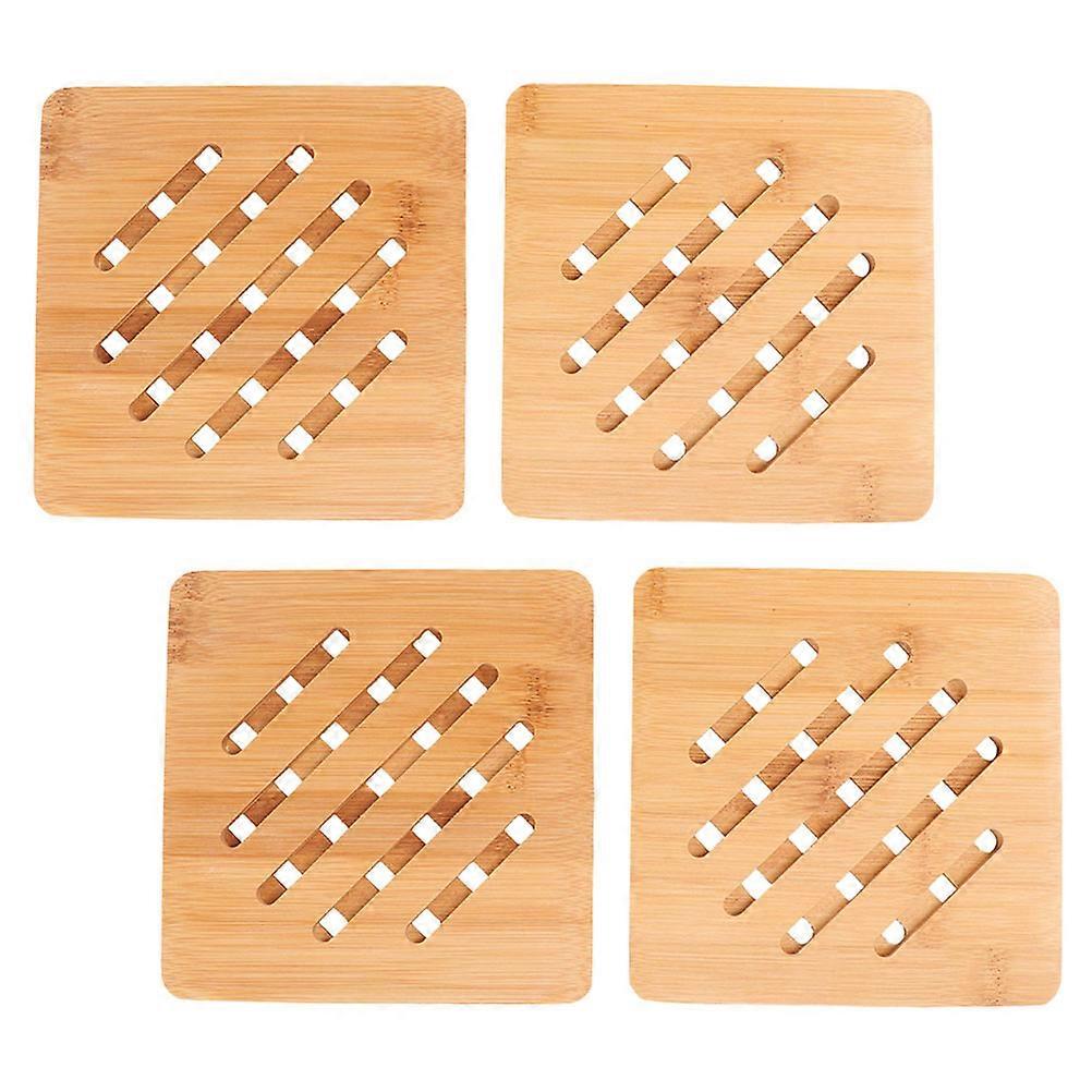 Square Bamboo Coasters Heat Insulation Mats for Protection 4Pcs Set