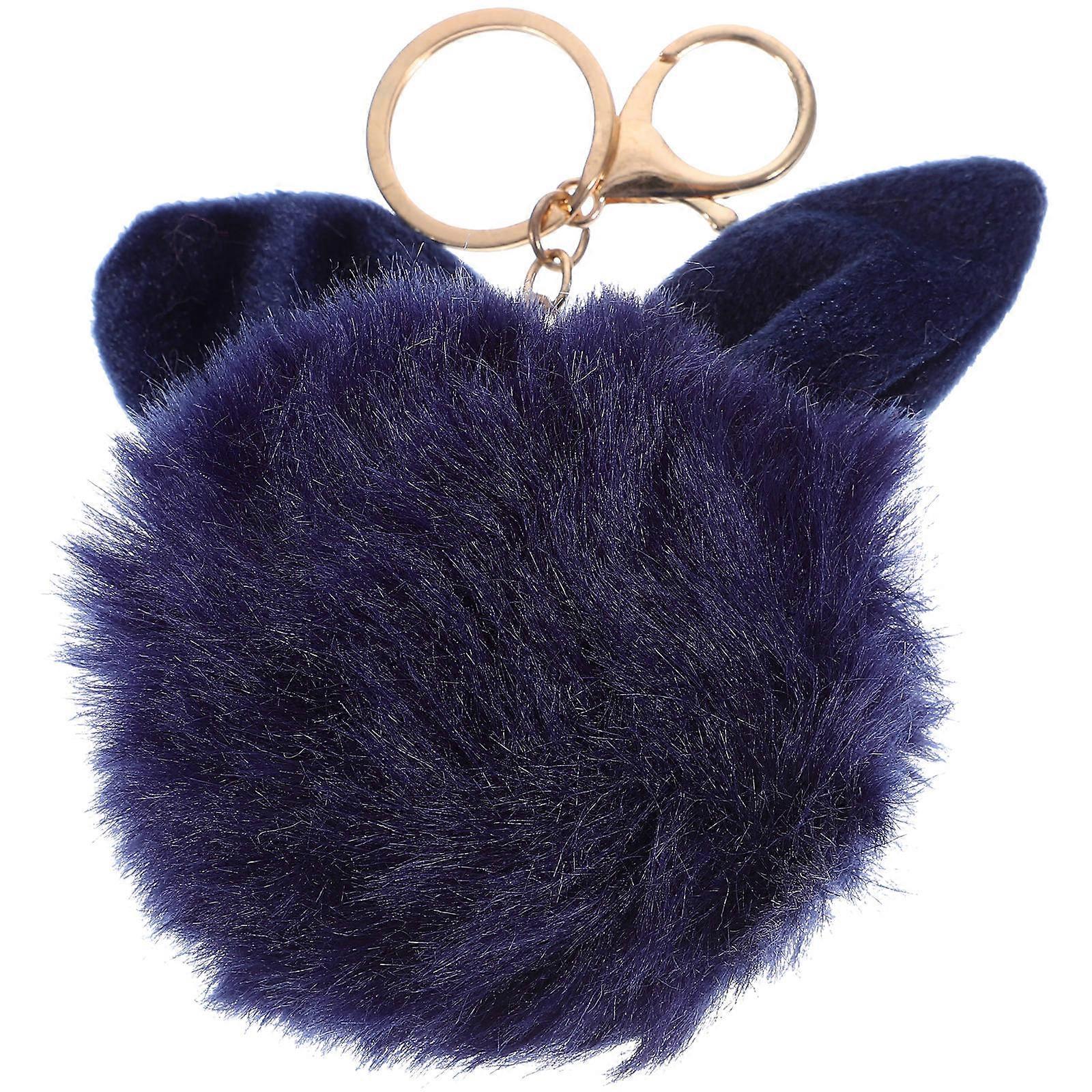 Pom Pom Ball Keyring Rabbit Ear Keychain for Decoration Navy