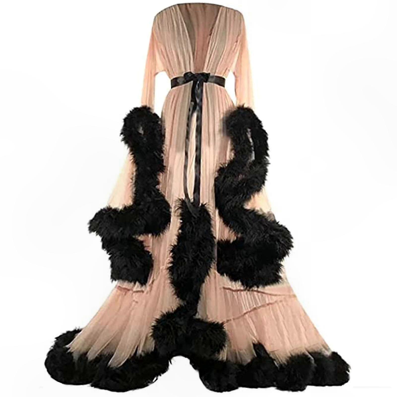 Elegant Women's Evening Gown with Feather Sleeves Ideal for Special Ocns and Celebrations