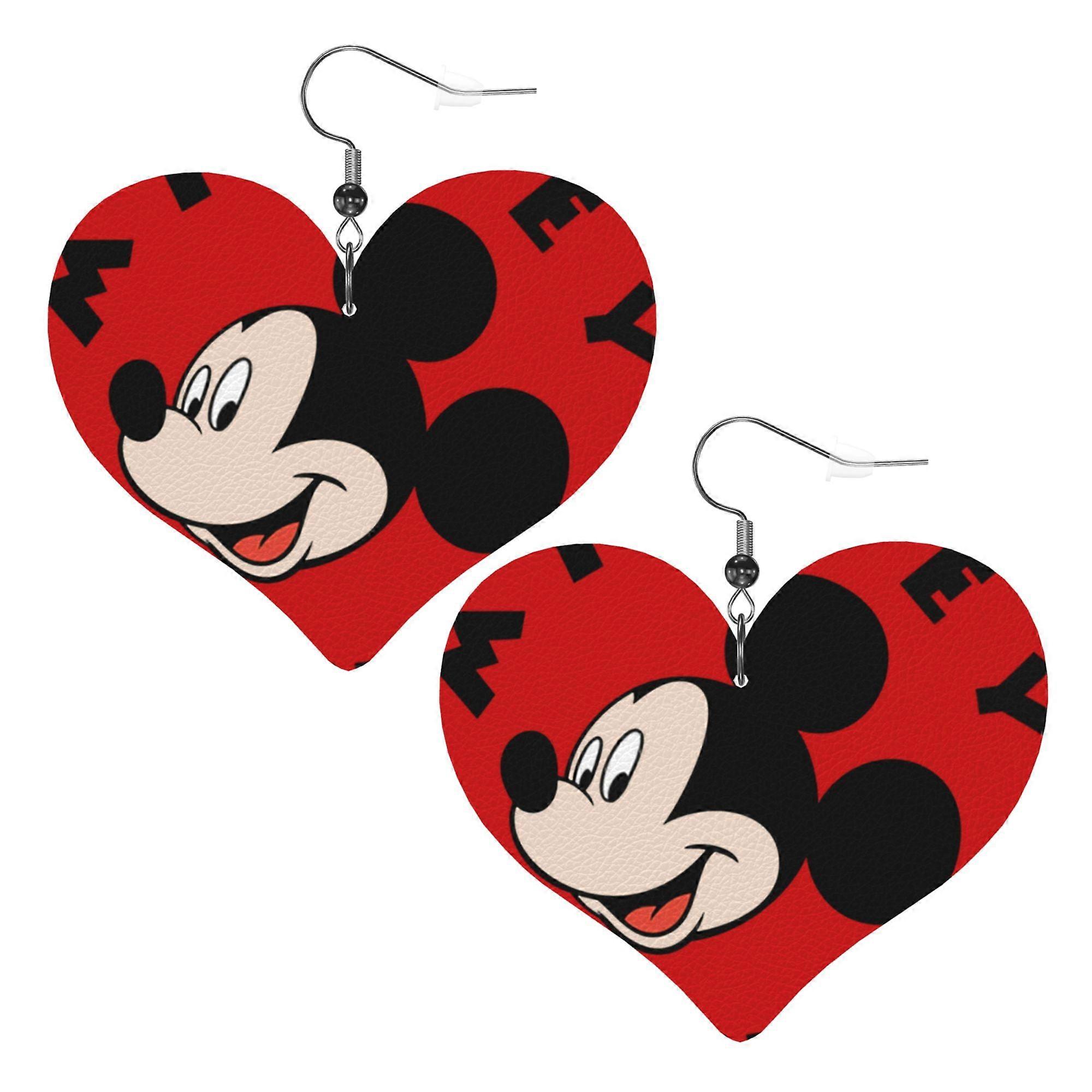 Cartoon Mickey Mouse Leather Earrings Christmas Decorative Design Faux Leather Earring Lightweight Dangle Drop Earrings for Women