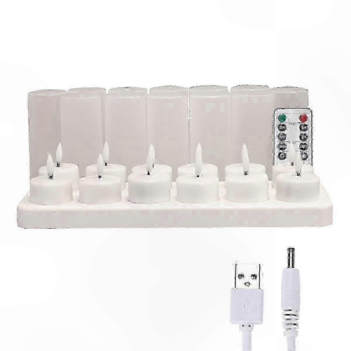 12-Pack Rechargeable LED Tea Lights with Remote, Timer, and Charging Base for Flameless Decorative Candles