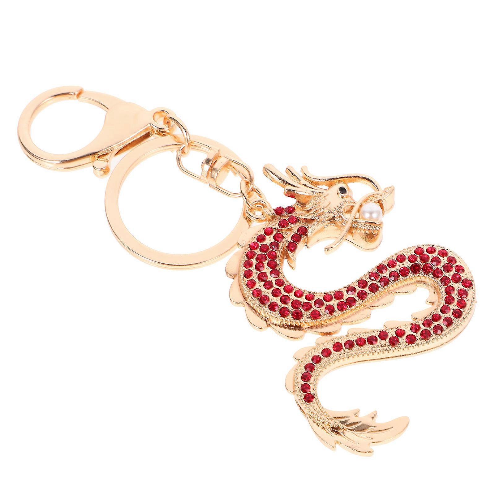 Dragon Rhinestone Keychain Metal Pendant for Holding Use 3Pcs Red Set