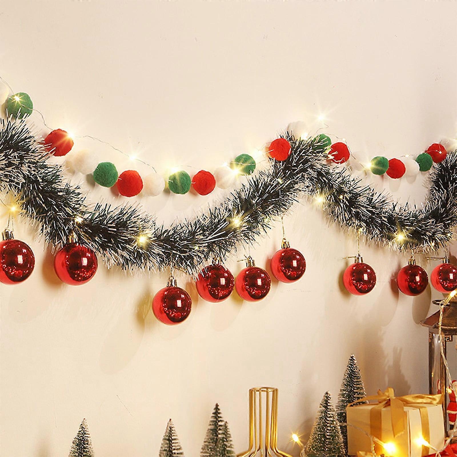 Christmas Decorations String Lights with Simulated Rattan Balls, Hanging Flags, Compatible with Home & Window Festival Ambience