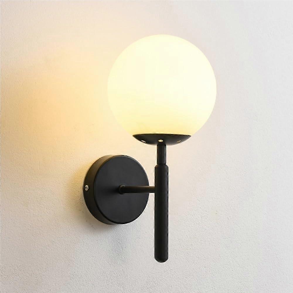 Milky White Globe Glass Bathroom Vanity Lighting Light E26/E27 Base Socket Black Finish Wall Lamp