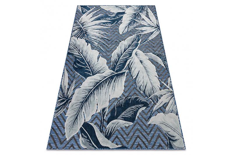 Carpet Structural BOTANIC 65242 Feathers, zigzag flat woven on the balcony, terrace - navy blue