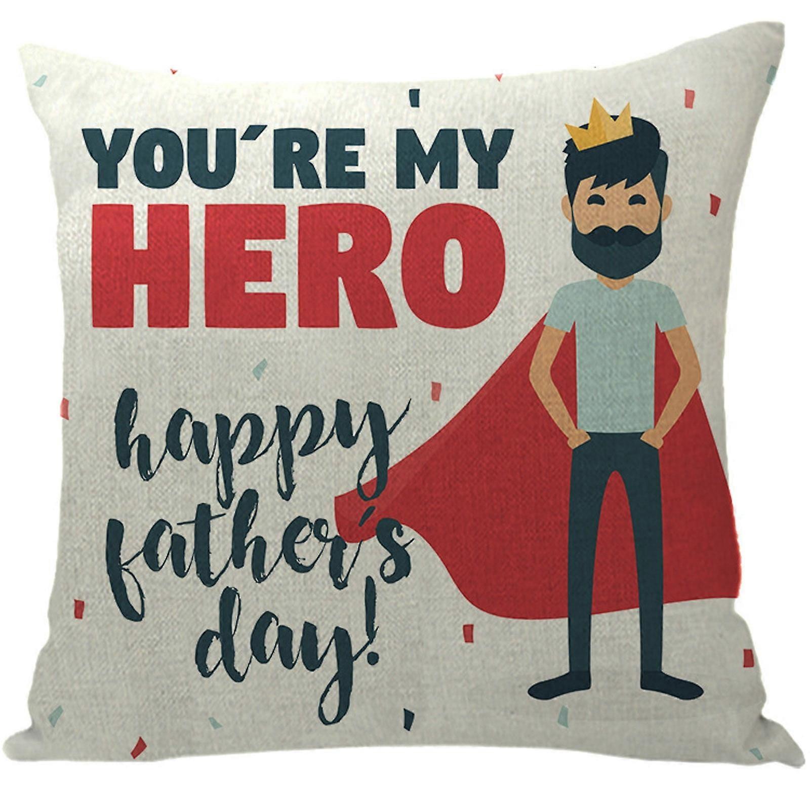 XIUH Home Textile Pillow Case Father's Day Pillowcase Cartoon Style Linen Digital Printing Pillowcase (A)