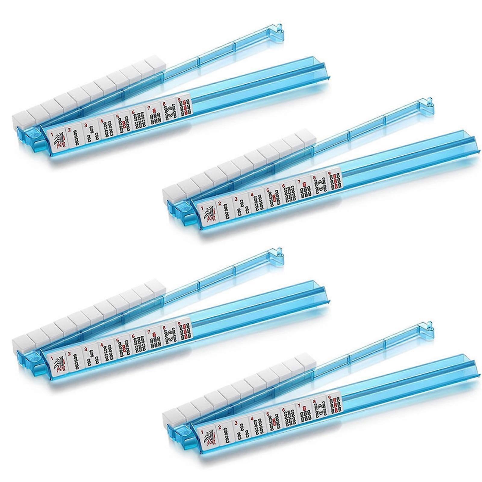 4-Packs Mahjong Racks with Pushers, All-in-One Mahjong Tile Pushers and Racks Set, Convenient Mahjong Accessories Gift