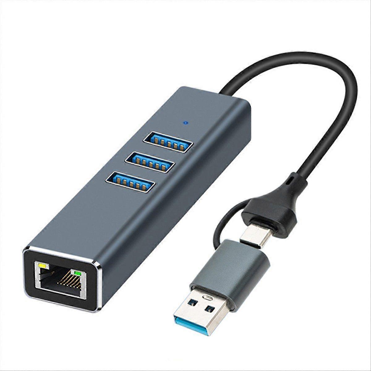 2 in 1 USB/USB-C 1Gbps Hub Docking Station USB to RJ45 1000Mbps Adapter USB 3.0 HUB Gigabit Network