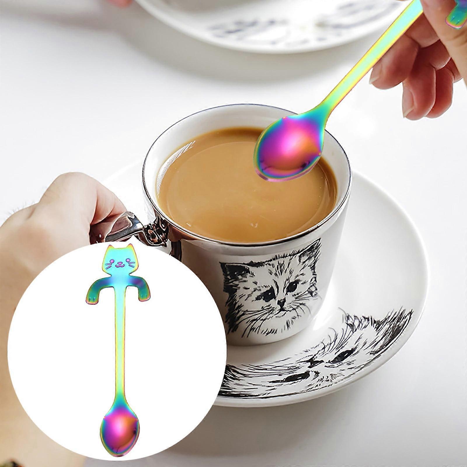 Uclet Tableware Cat Spoon Short Handle Spoons Flatware Coffee Drinking Tools Kitchen Gadge