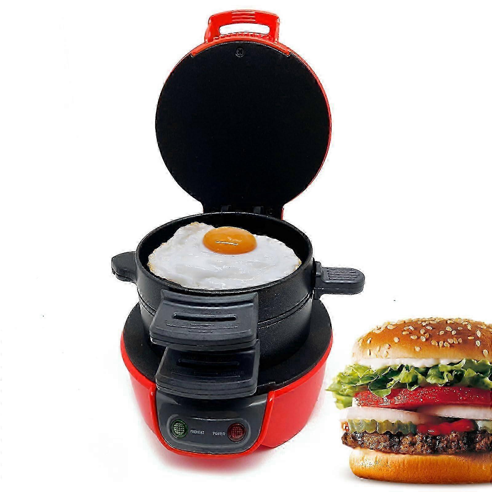 Electric Burger & Sandwich Maker with Egg Cooker Ring, Small Round Griddle for Breakfast, Hamburgers, Muffins, Croissants, Waffles