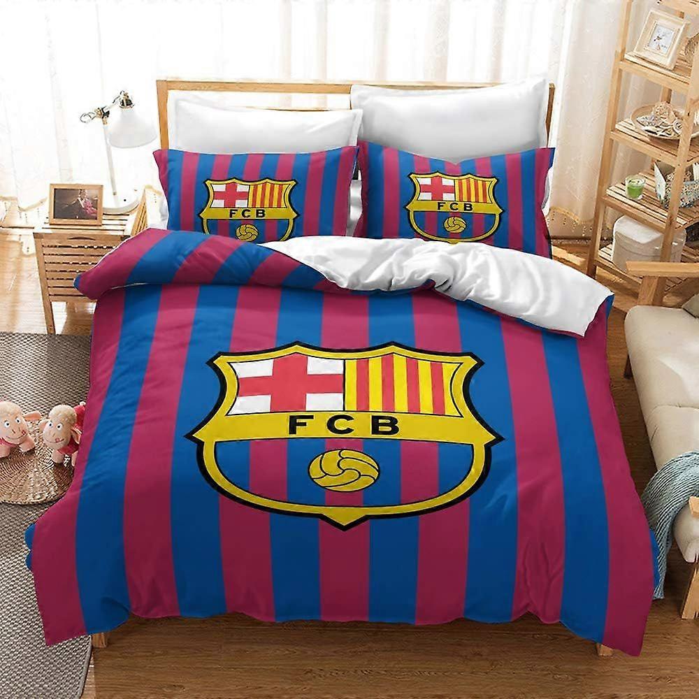 Yingd Housse de couette FC Barcelone pour garçon/ado parure de lit 3 pièces bleu violet et gris en m