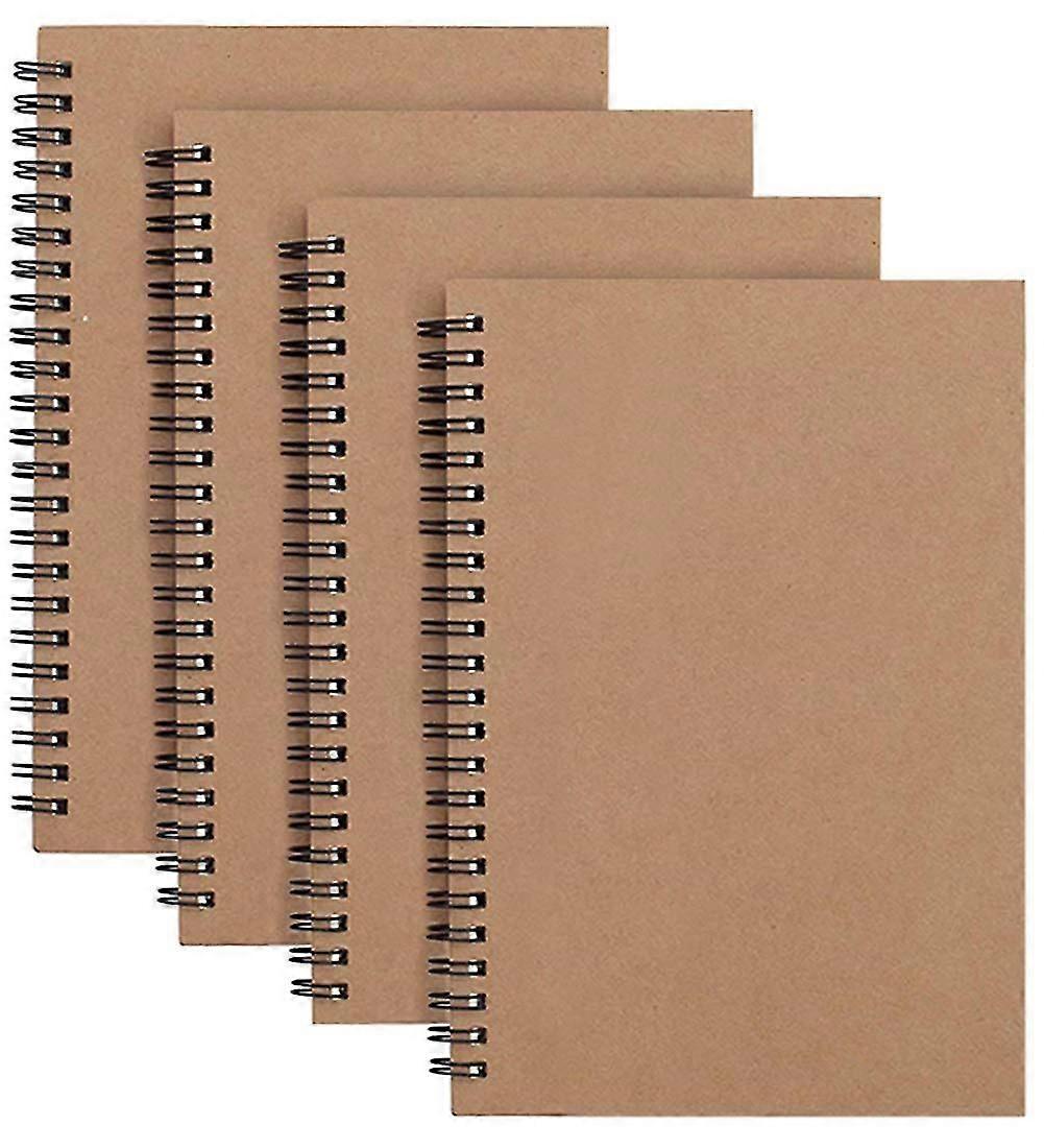 4 Packs Spiral Notepad A5 Kraft Cover Notebooks Bulk Journals, Lined Paper 100 Pages/ 50 Sheets Memo Planner Pads