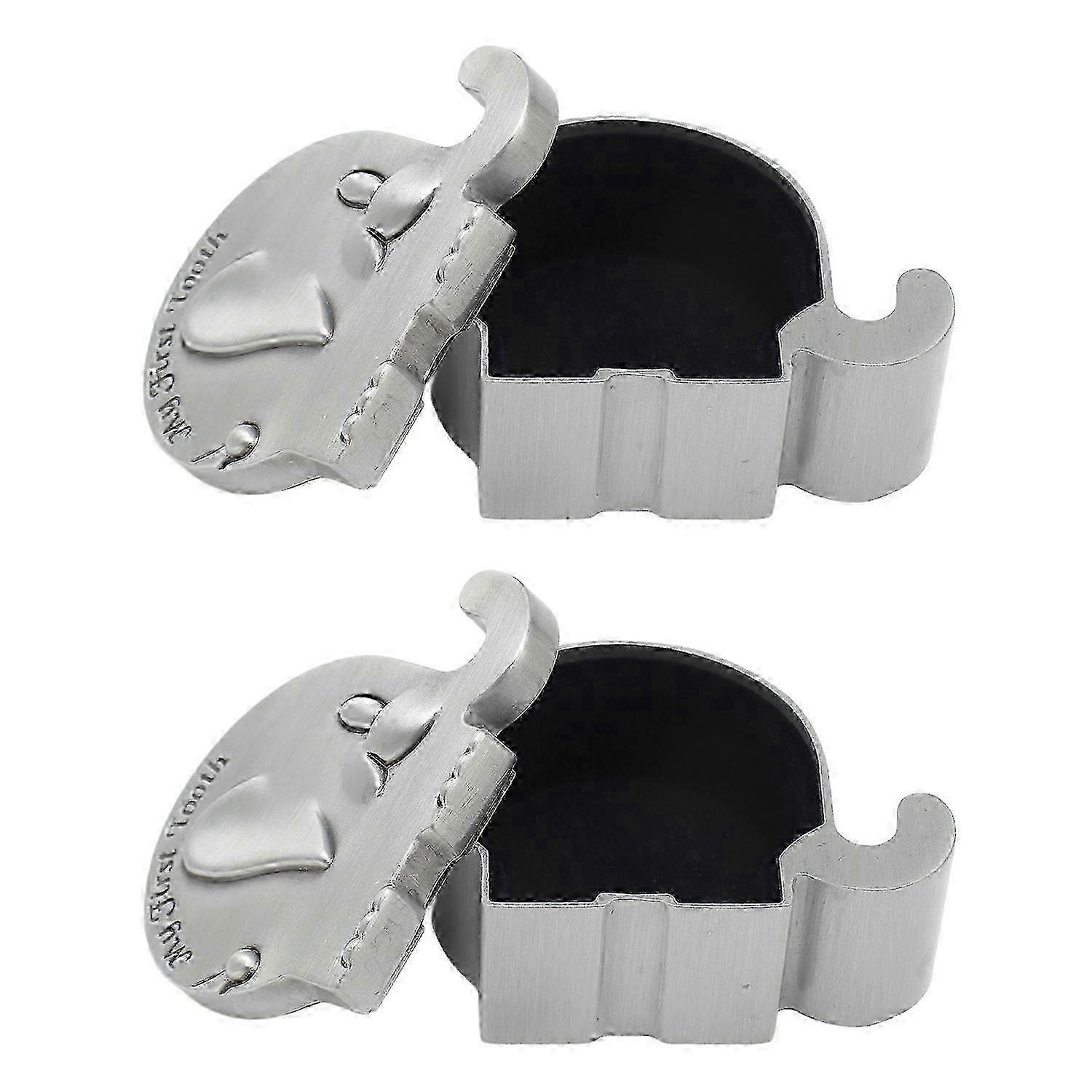2 Pack Small Keepsake Box Elephant Shape Storage Container Metal Collection Box for Infant Tooth Cur