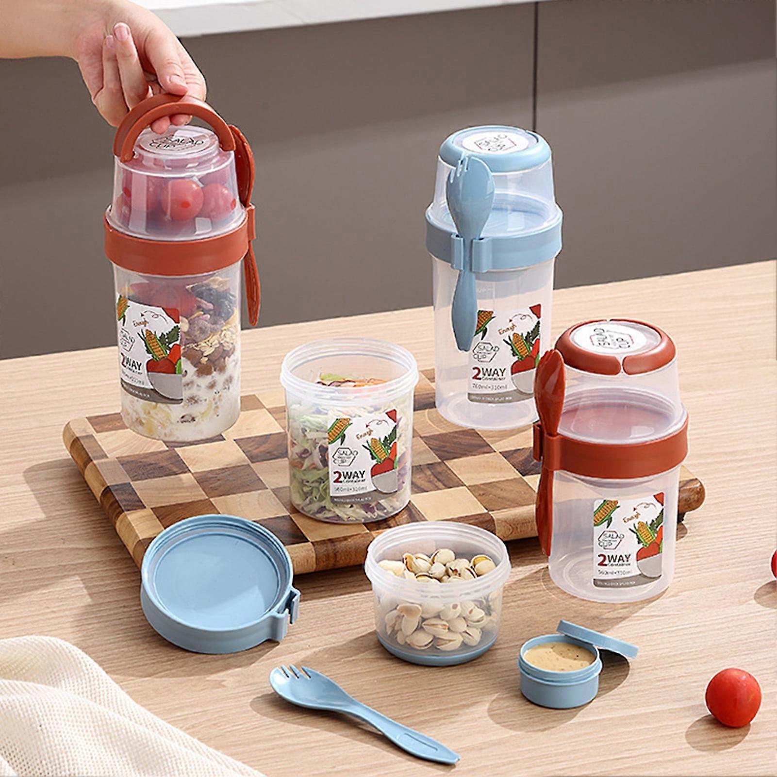 Hariumiu Salad Cup with Fork, Compatible with Salad Dressing Holder, Portable BPA-Free Container, Double-Layer Design, Easy Fill & Clean Jar