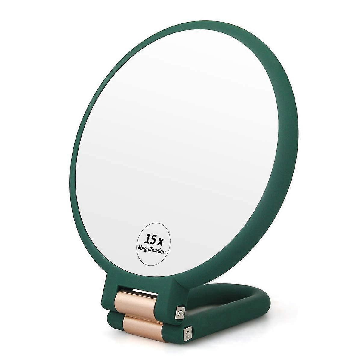 Travel Makeup Mirror,Magnifying Mirror with Stand and Tweezers,Handhel Mirror with 15X/1X Magnification, 15X Compact Mirror for Pluck Eyebrows