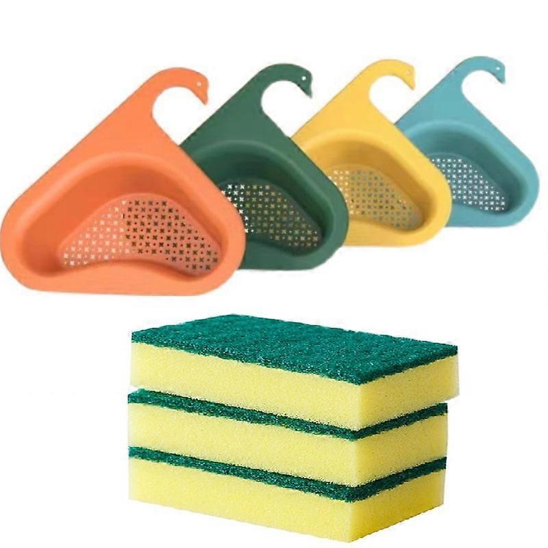 2Pack Swan Drain Basket, Corner Kitchen Sink Strainer, Triangular Sink Basket for Drain Rack, Hangs on Faucet, Green